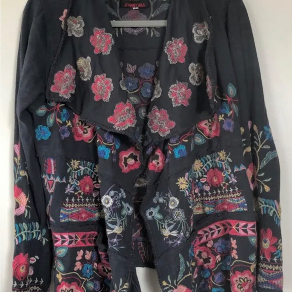 Johnny Was Biya floral Embroidered Cardigan Boho duster Klori wrap Size S - Picture 5 of 8